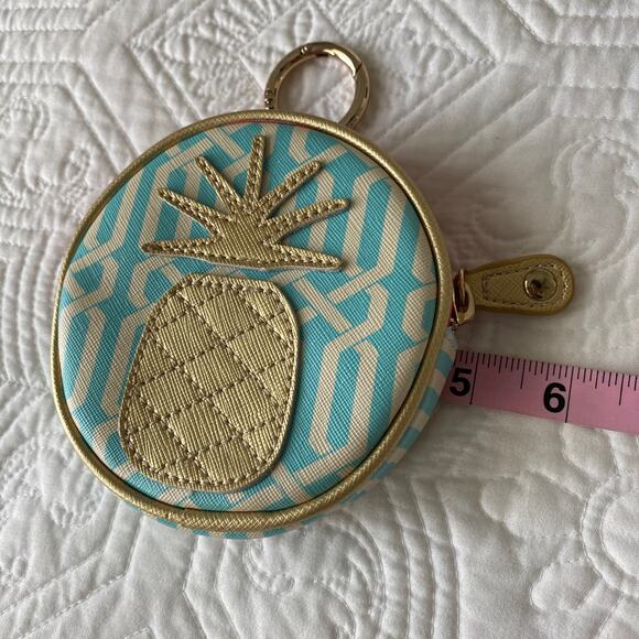 Spartina 446 Pineapple Zipper Pouch Bag Hook Blue Gold - Picture 5 of 6